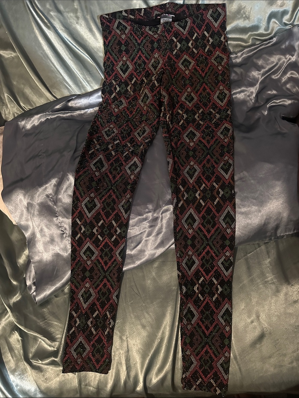 happening in the present Black Multi Geometric beaded Leggings